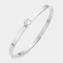 Load image into Gallery viewer, Silver CZ Rond Stone Accented Stainless Steel Bangle Bracelet
