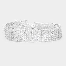 Load image into Gallery viewer, Silver 6 Row Crystal Rhinestone Embellished Tennis Evening Bracelet
