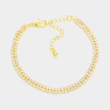 Load image into Gallery viewer, Gold 2 Row CZ Stone Embellished Tennis Evening Bracelet
