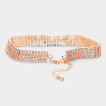 Load image into Gallery viewer, Rose Gold 4 Row Crystal Rhinestone Embellished Tennis Evening Bracelet
