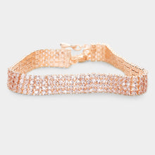 Load image into Gallery viewer, Rose Gold 4 Row Crystal Rhinestone Embellished Tennis Evening Bracelet
