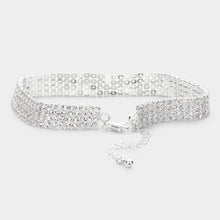 Load image into Gallery viewer, Silver 4 Row Crystal Rhinestone Embellished Tennis Evening Bracelet
