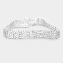 Load image into Gallery viewer, Silver 4 Row Crystal Rhinestone Embellished Tennis Evening Bracelet
