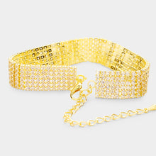 Load image into Gallery viewer, Gold 6 Row Crystal Rhinestone Embellished Tennis Evening Bracelet
