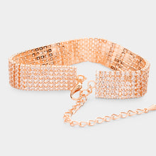 Load image into Gallery viewer, Rose Gold 6 Row Crystal Rhinestone Embellished Tennis Evening Bracelet
