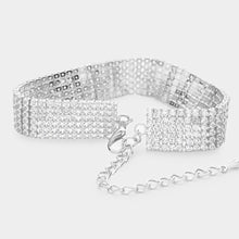 Load image into Gallery viewer, Silver 6 Row Crystal Rhinestone Embellished Tennis Evening Bracelet
