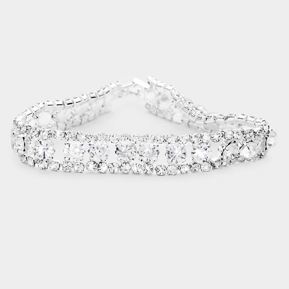 Silver Round Crystal Rhinestone Evening Bracelet