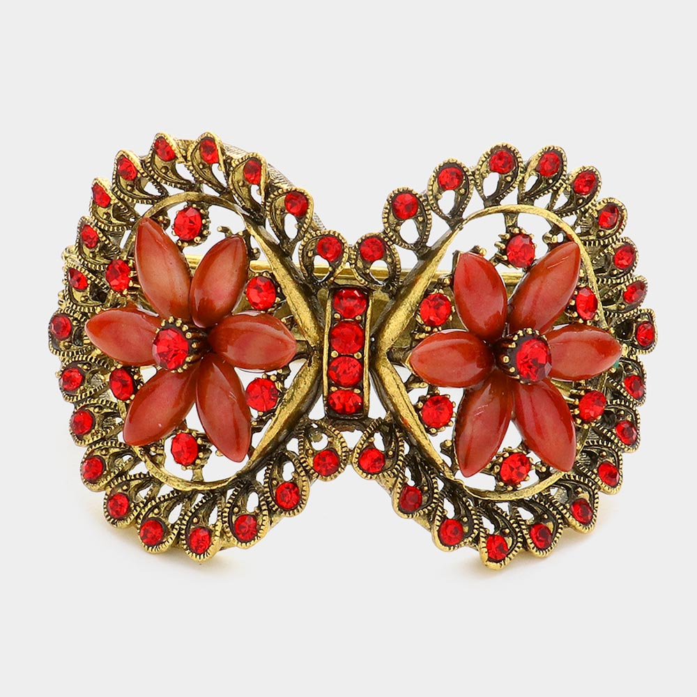 Red Vintage Bow Flower Evening Bracelet