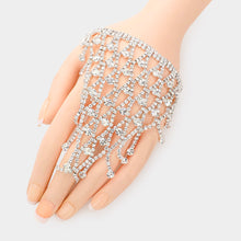 Load image into Gallery viewer, Silver Round Stone Pointed Hand Chain Evening Bracelet
