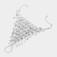 Load image into Gallery viewer, Silver Round Stone Pointed Hand Chain Evening Bracelet
