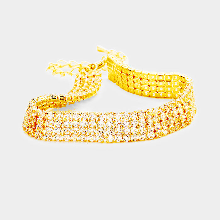 Gold 4 Rows Pave CZ Tennis Evening Bracelet