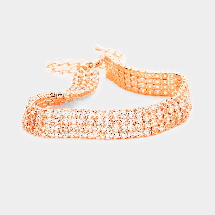 Rose Gold 4 Rows Pave CZ Tennis Evening Bracelet