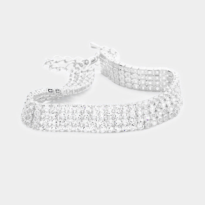 Silver 4 Rows Pave CZ Tennis Evening Bracelet