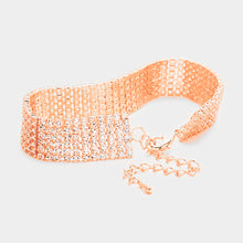 Load image into Gallery viewer, Rose Gold 6 Rows Pave CZ Tennis Evening Bracelet
