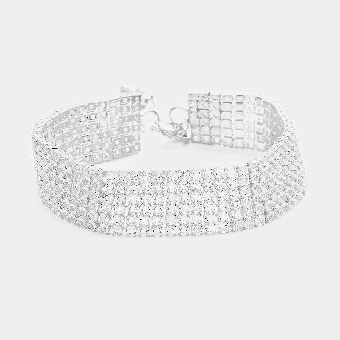 Silver 6 Rows Pave CZ Tennis Evening Bracelet