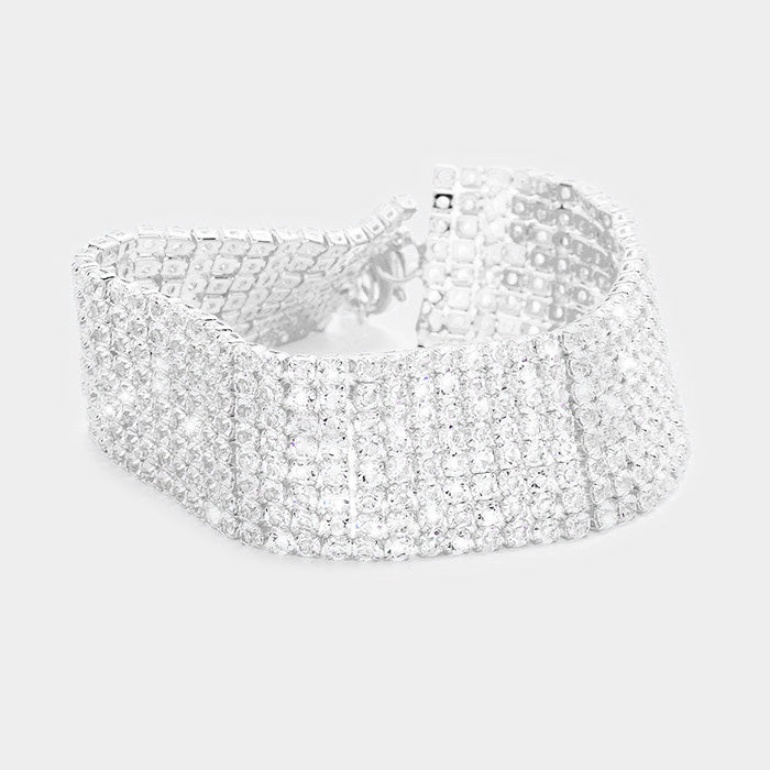 Silver 8 Rows Pave CZ Tennis Evening Bracelet