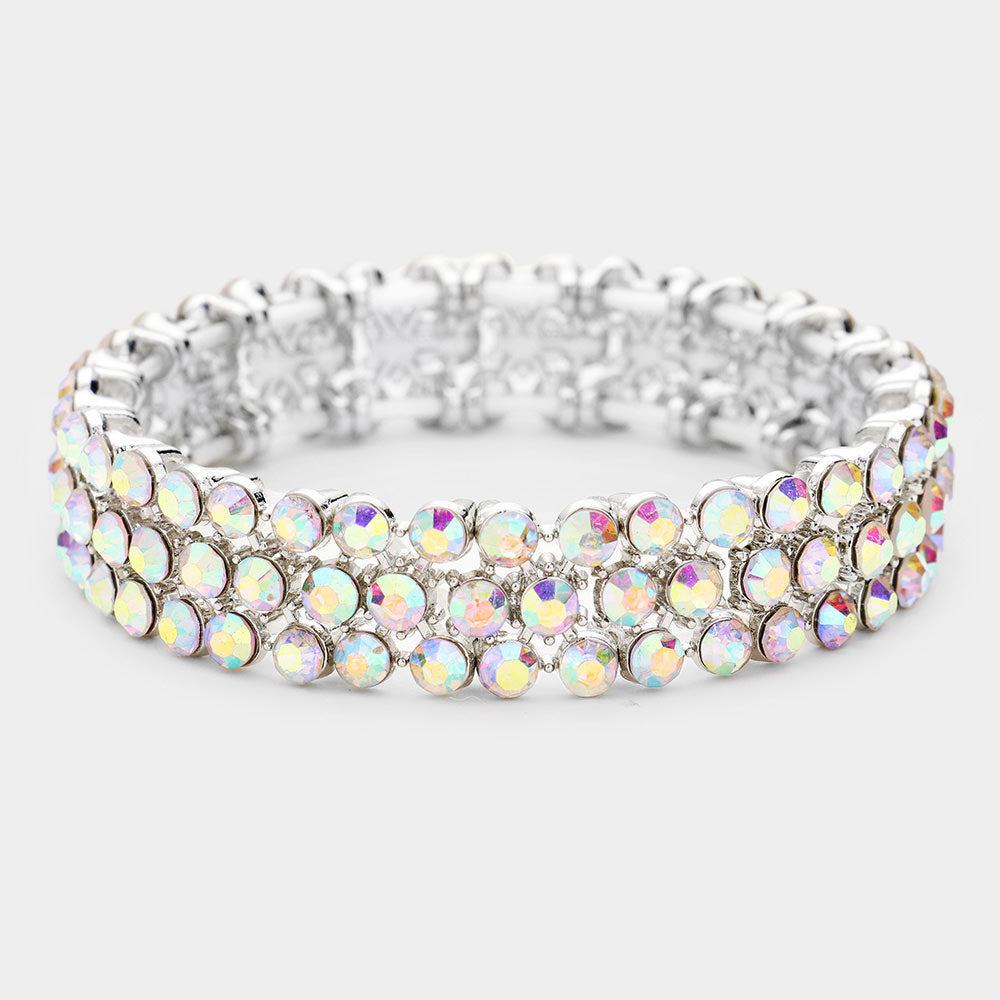 Silver Rhinestone Statement Stretch Evening Bracelet