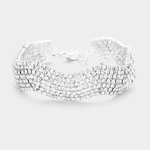 Load image into Gallery viewer, Silver Wavy Crystal Rhinestone Pave Evening Bracelet
