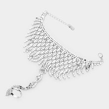 Load image into Gallery viewer, Silver Rhinestone Pave Hand Chain Evening Bracelet
