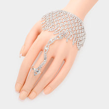 Load image into Gallery viewer, Silver Rhinestone Pave Hand Chain Evening Bracelet
