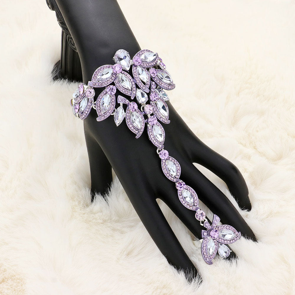 Amethyst Marquise Stone Custer Pointed Hand Chain Evening Bracelet