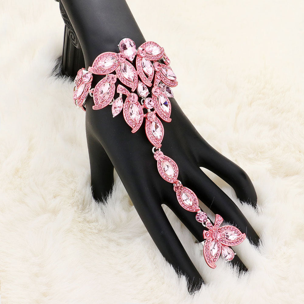 Pink Marquise Stone Custer Pointed Hand Chain Evening Bracelet