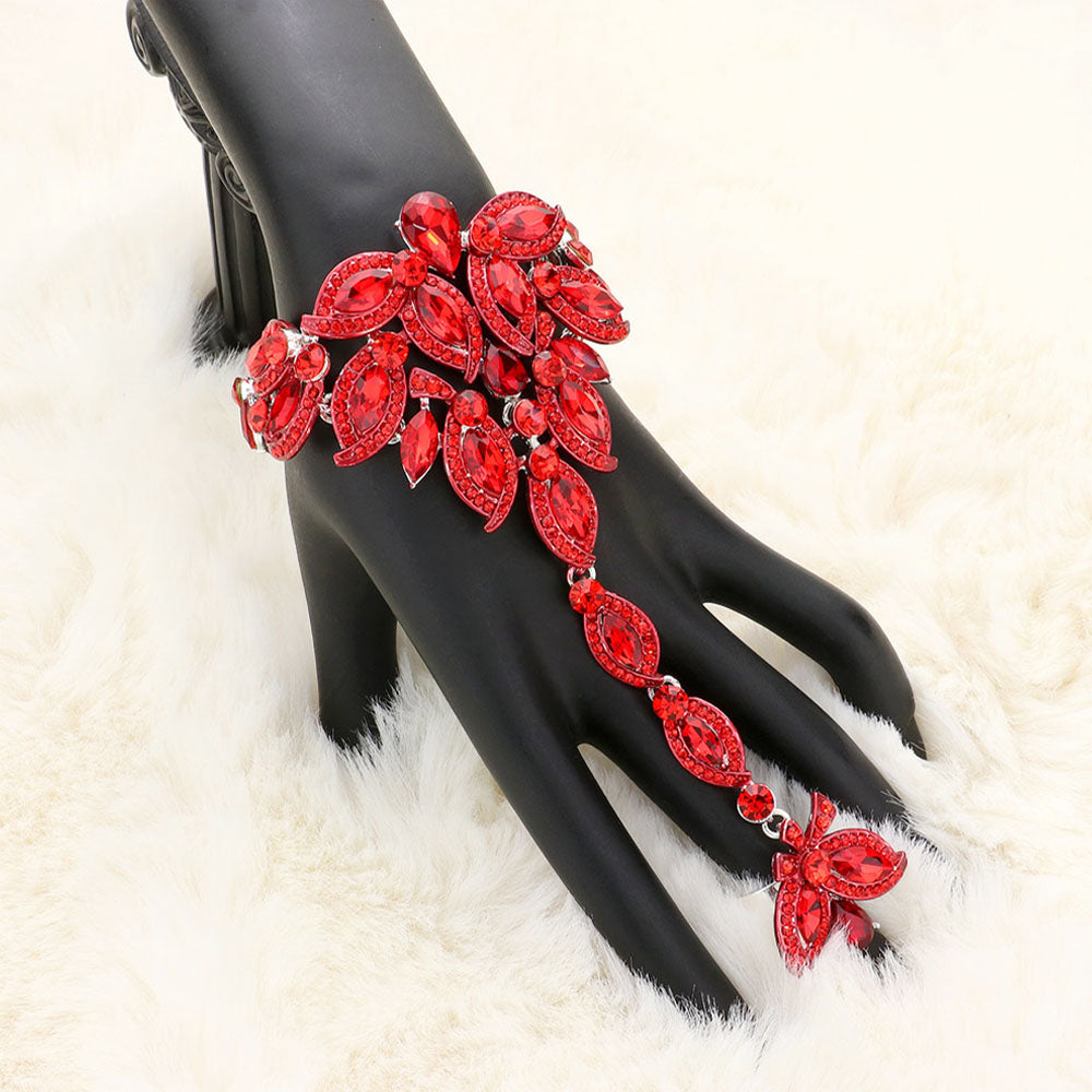 Red Marquise Stone Custer Pointed Hand Chain Evening Bracelet