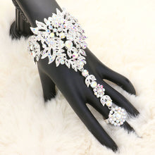 Load image into Gallery viewer, Silver Crystal Rhinestone Accented Hand Chain Evening Bracelet
