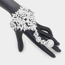 Load image into Gallery viewer, Silver Crystal Rhinestone Accented Hand Chain Evening Bracelet
