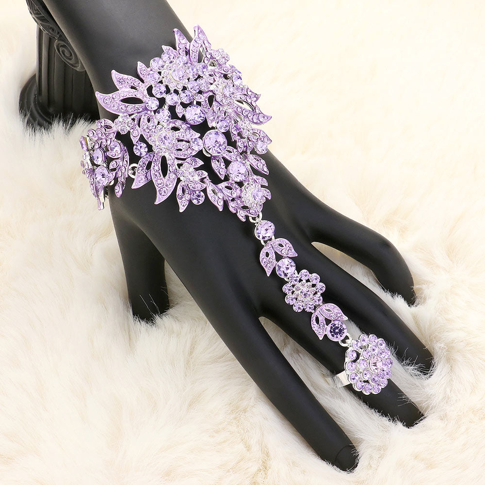 Amethyst Crystal Rhinestone Accented Hand Chain Evening Bracelet