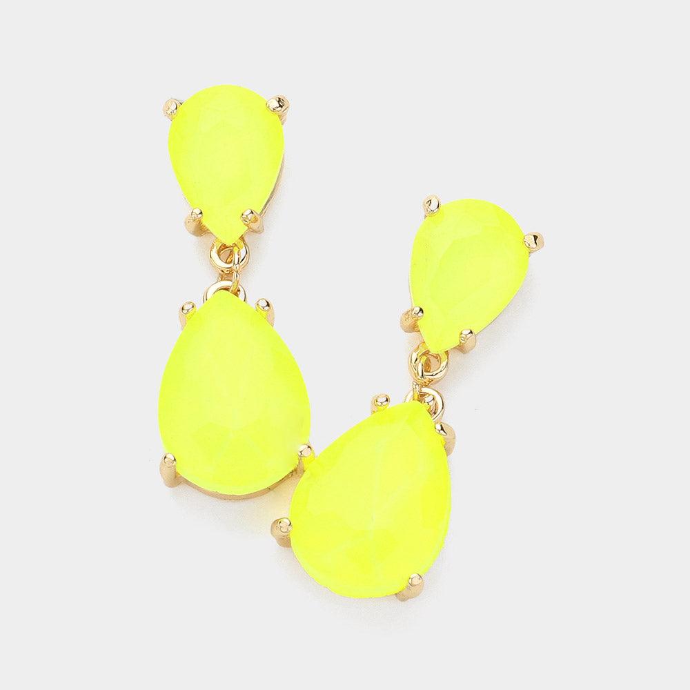 Yellow Double Teardrop Link Dangle Evening Earrings