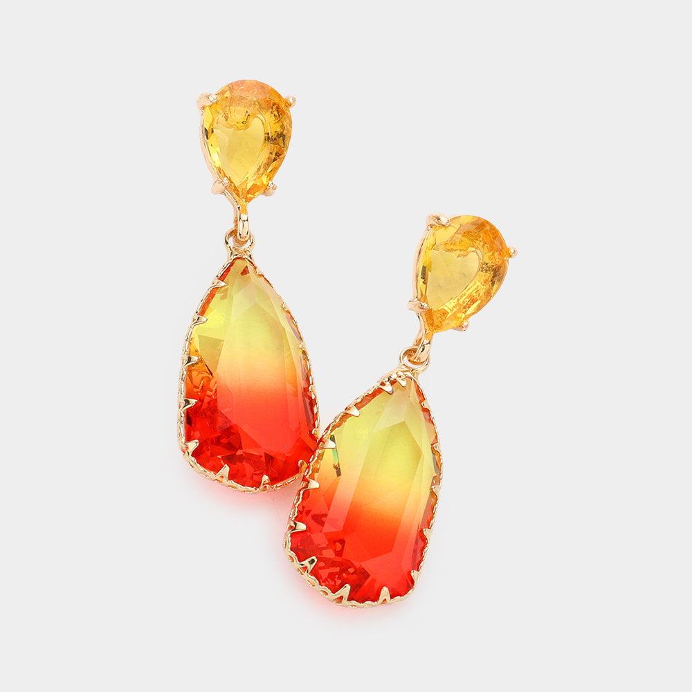 Yellow Teardrop Ombre Stone Link Dangle Evening Earrings