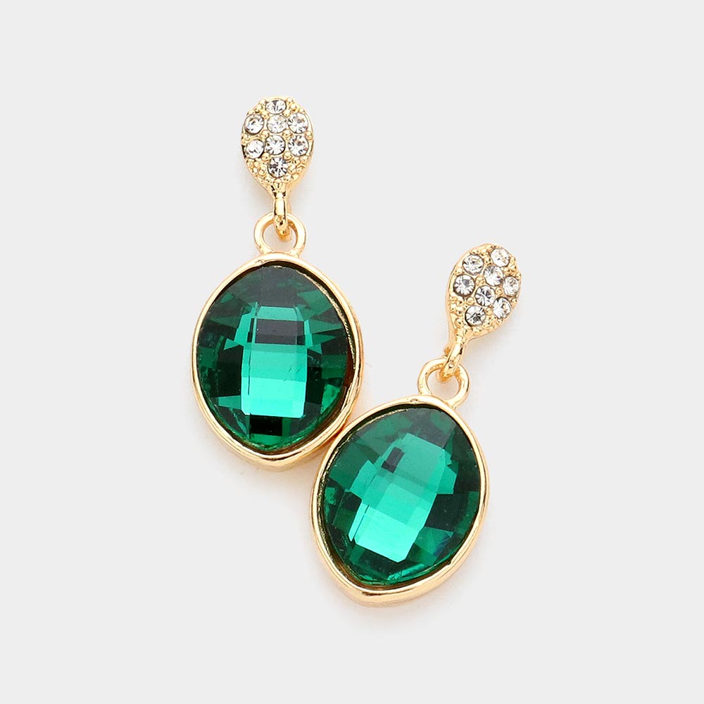 Emerald Oval Crystal Rhinestone Drop Earrings