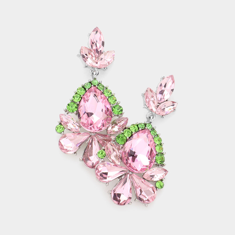 Pink Marquise Crystal Statement Evening Earrings