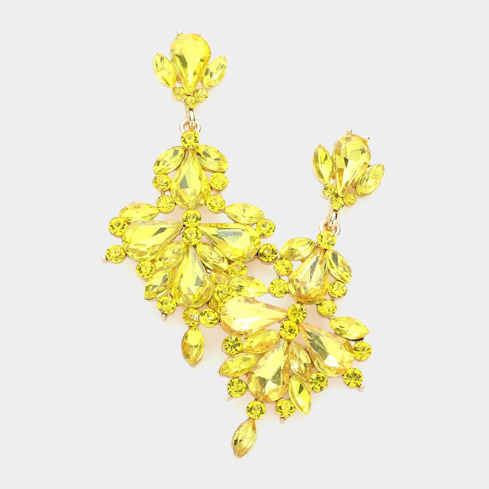 Yellow Glass Crystal Statement Dangle Evening Earrings