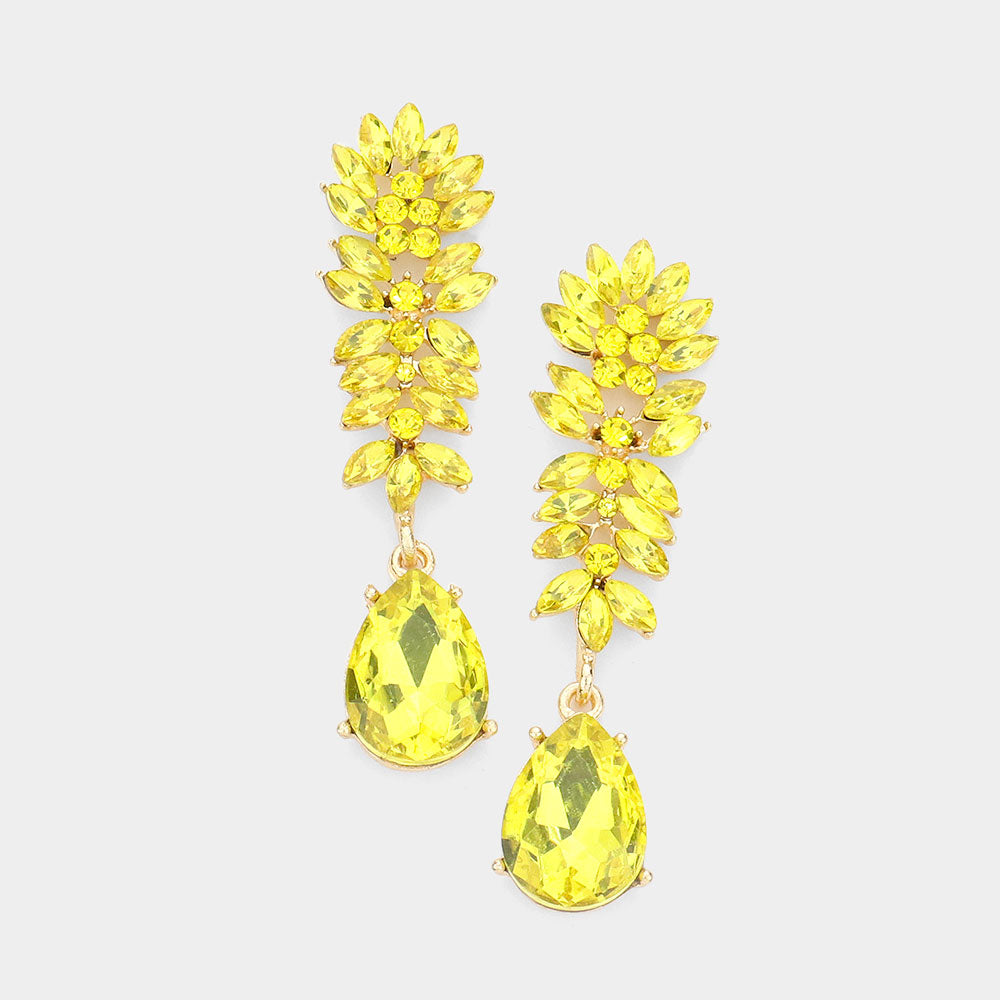 Yellow Marquise Stone Cluster Teardrop Link Dangle Evening Earrings