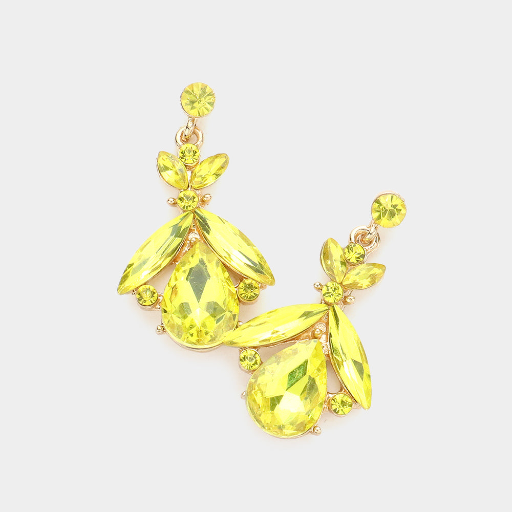 Yellow Teardrop Crystal Marquise Evening Earrings