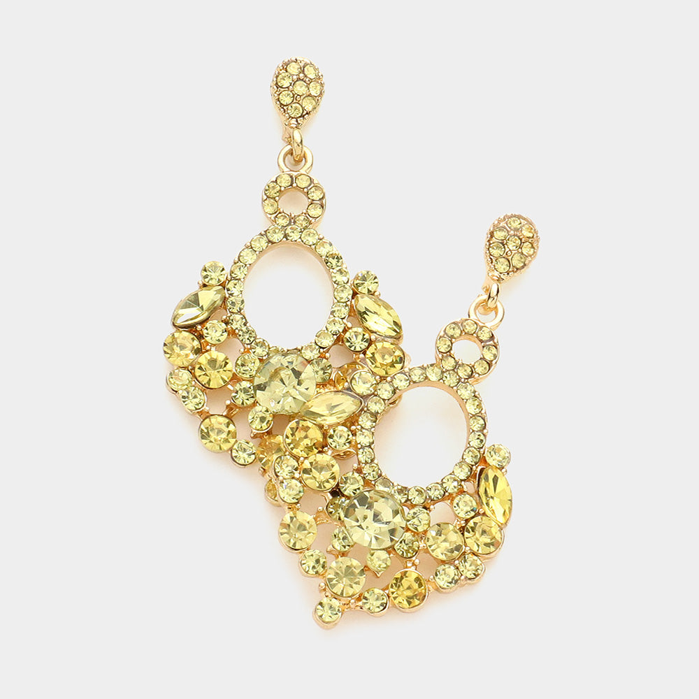 Yellow Marquise Crystal Chandelier Statement Evening Earrings