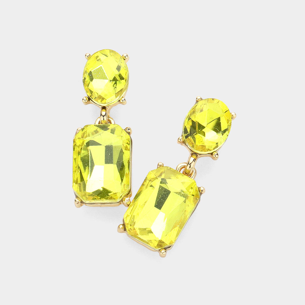 Yellow Square Stone Cluster Dangle Evening Earrings