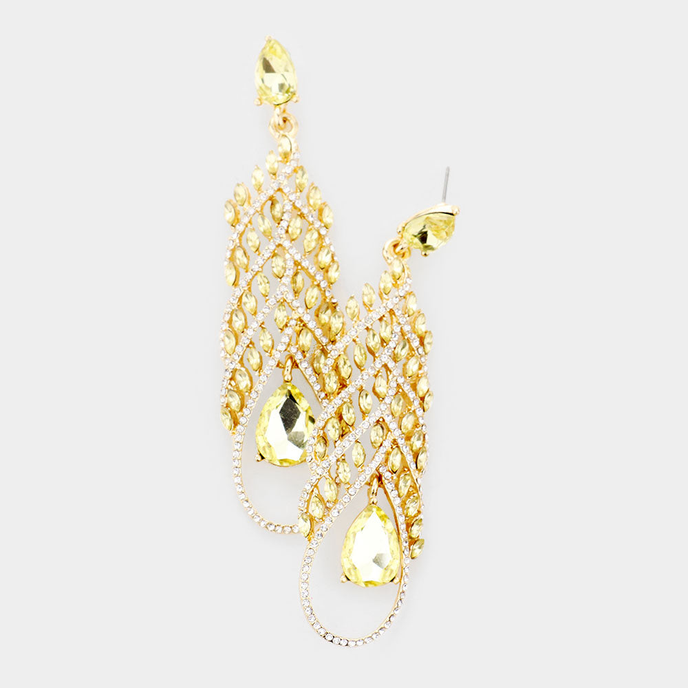 Yellow Sparkle Crystal Teardrop Evening Earrings