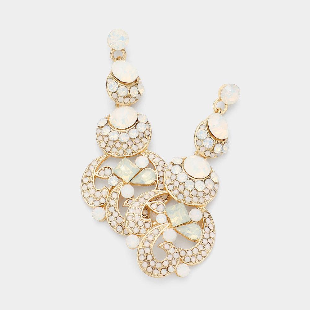 White Layered crystal rhinestone bubble evening earrings