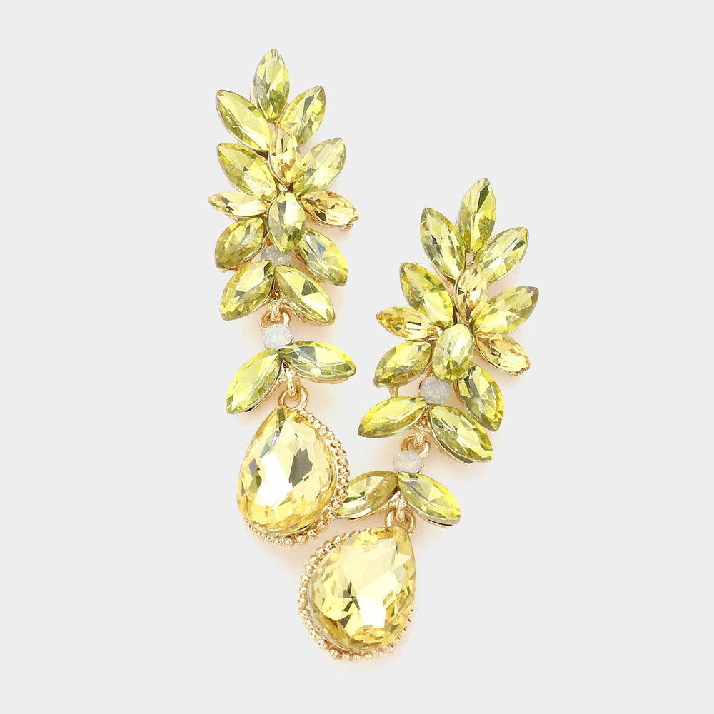 Yellow Crystal Rhinestone Marquise Evening Earrings