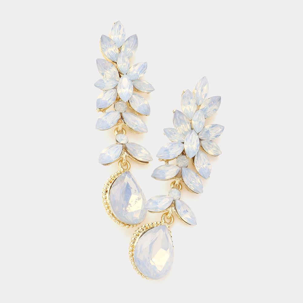 White Crystal Rhinestone Marquise Evening Earrings