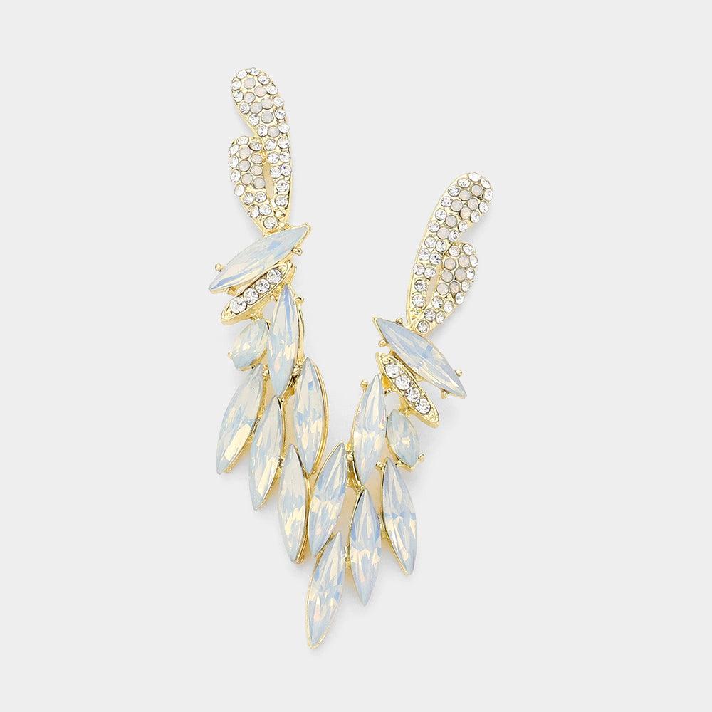 White Marquise Stone Cluster Evening Earrings