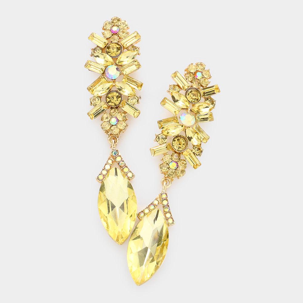 Yellow Marquise Glass Crystal Drop Evening Earrings