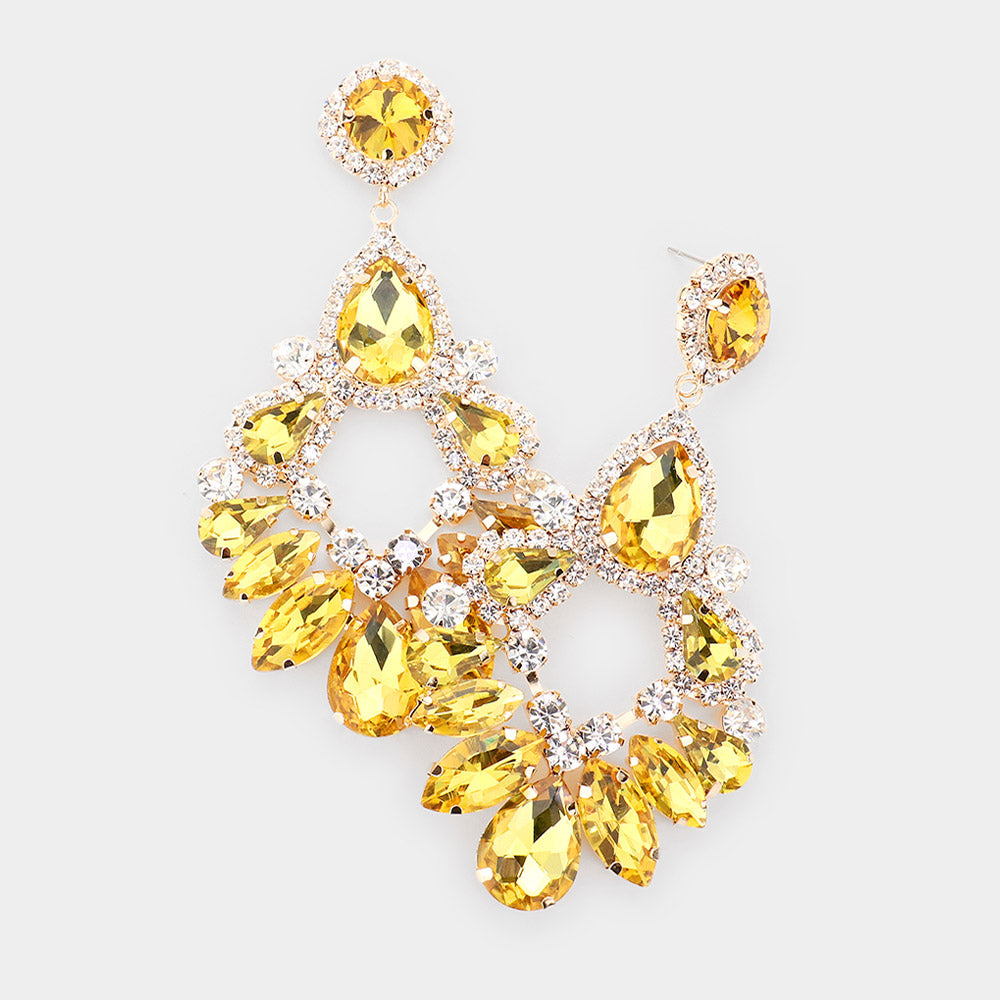 Yellow Teardrop Marquise Crystal Drop Evening Earrings