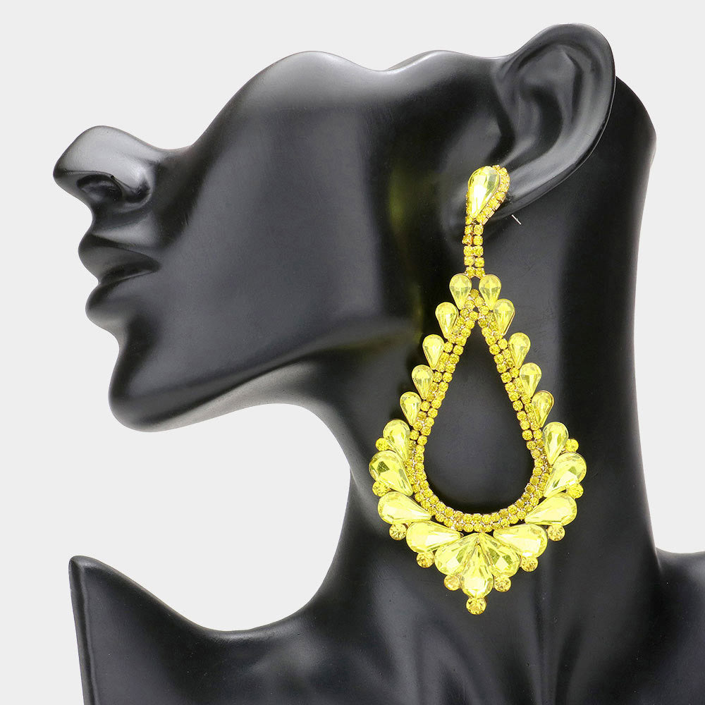 Yellow Oversized Cut Out Teardrop Cluster Vine Evening Earrings