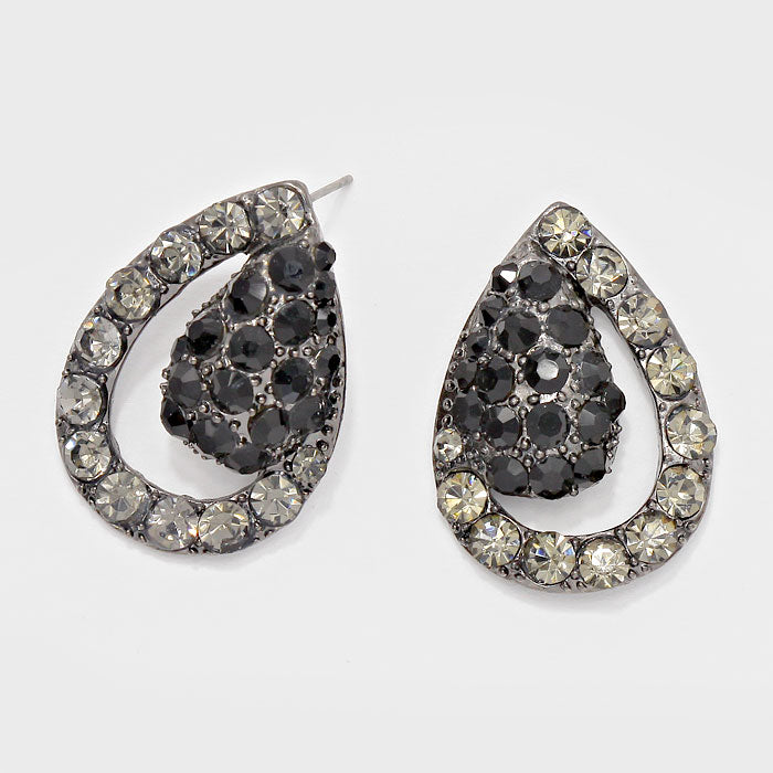 Hematite Crystal Rhinestone Teardrop Evening Earrings