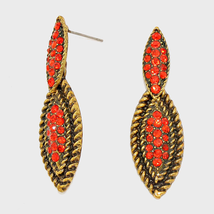 Red Crystal Rhinestone Pave Marquise Drop Earrings
