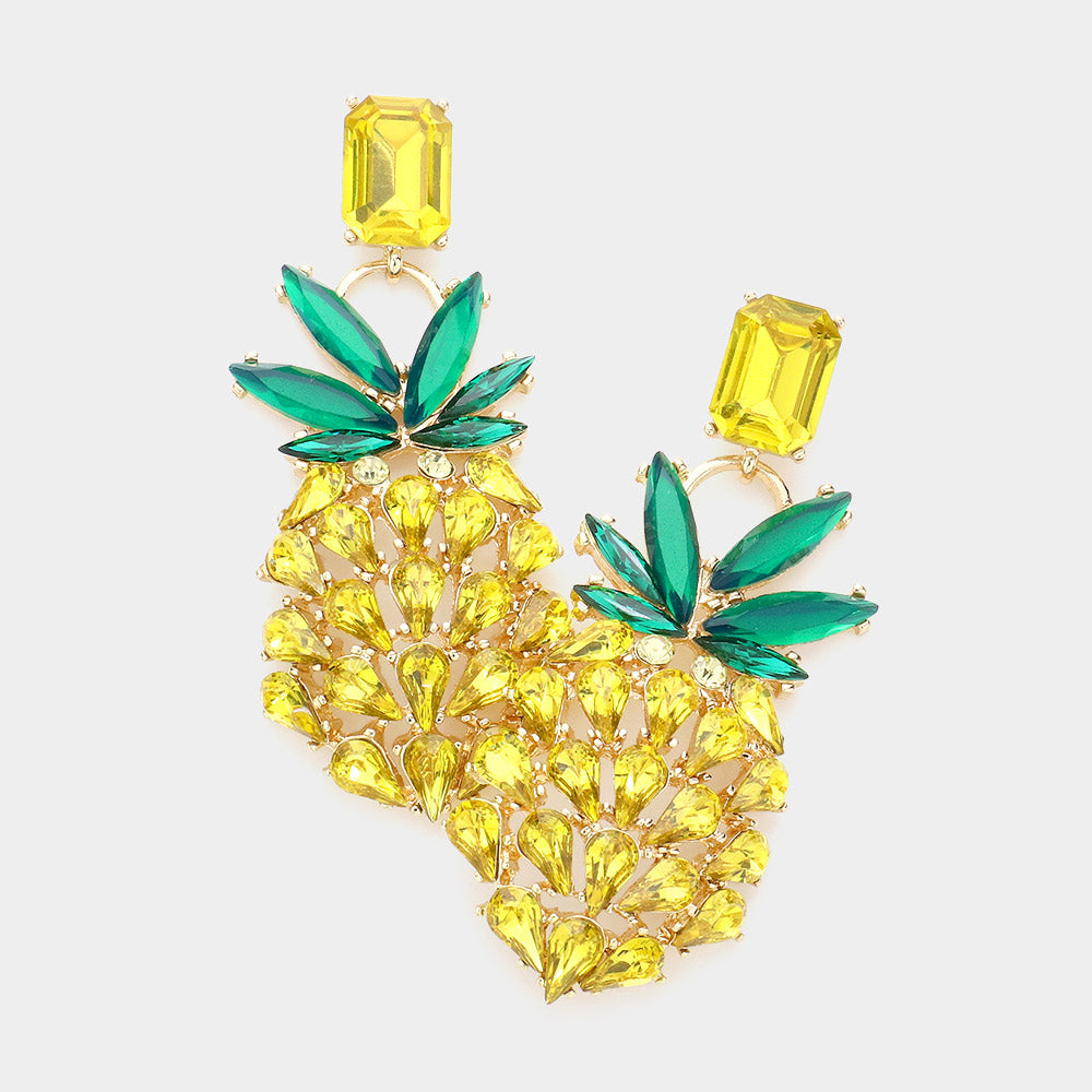 Yellow Multi Stone Pineapple Dangle Evening Earrings